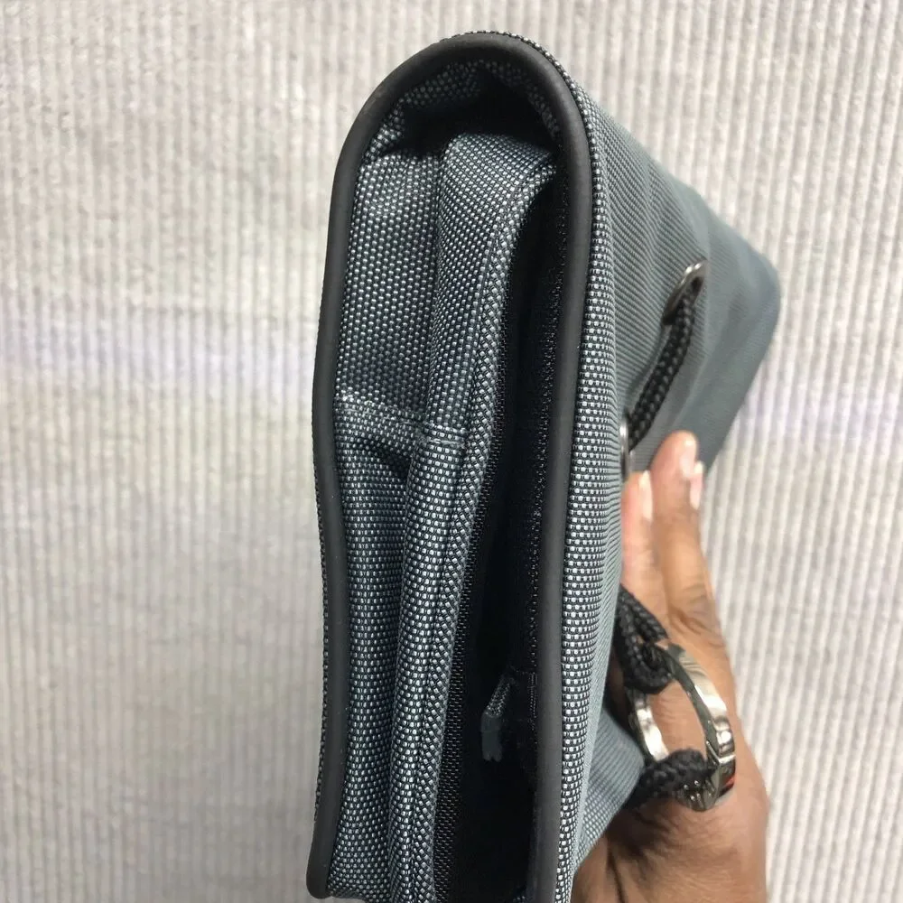 Bvlgari Parfums Folding Travel Cosmetic Bag Gray Black 2 Organization Pockets